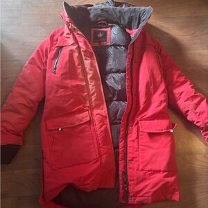 Red Winter Parka Coat with some discolouration
